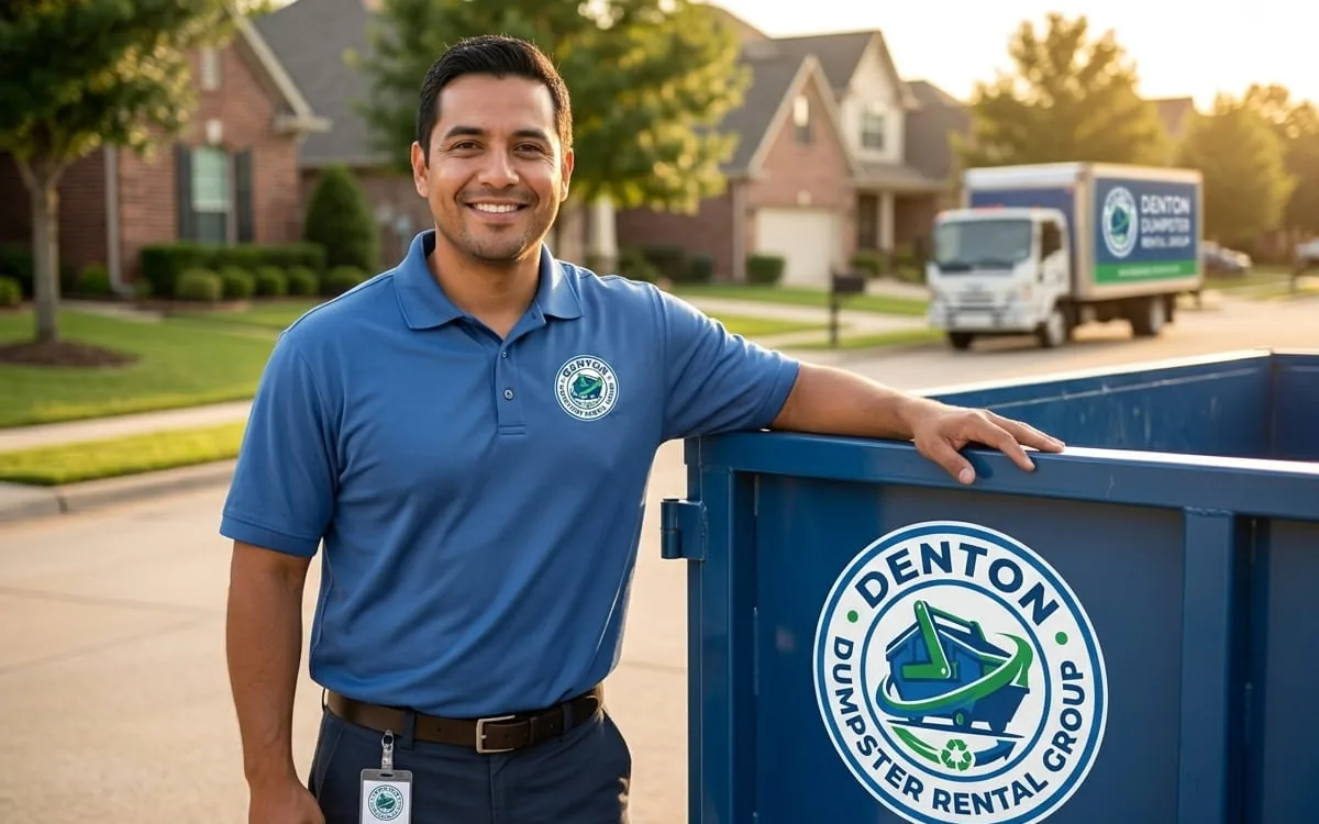 Denton Dumpster Rental Group container on a Denton County driveway